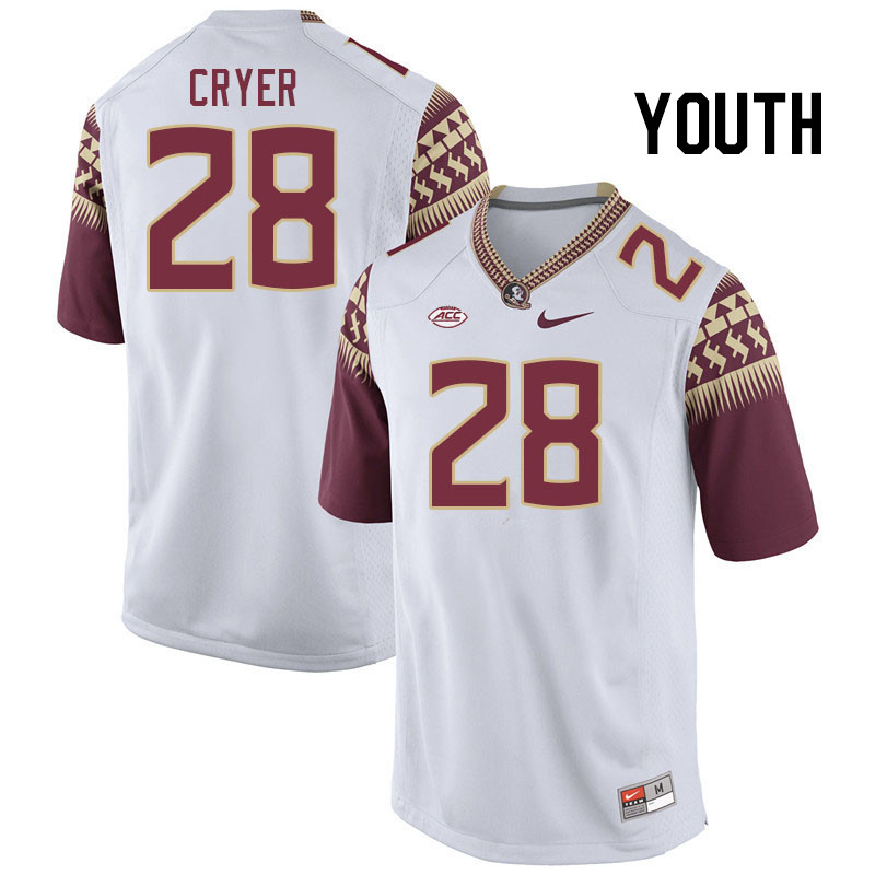 Youth #28 Justin Cryer Florida State Seminoles College Football Jerseys Stitched Sale-White